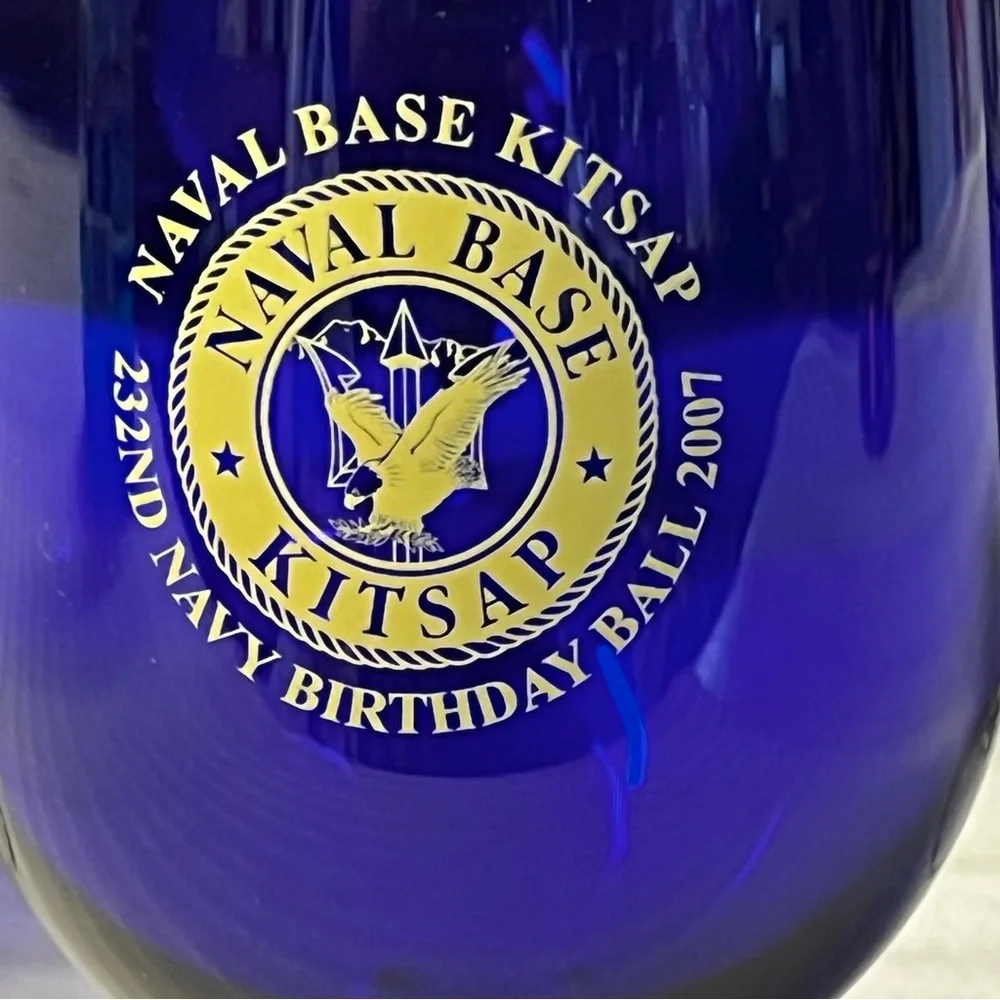 Vintage Naval Base Kitsap 232nd Navy Birthday Ball 2007 Cobalt Blue Wine Glasses